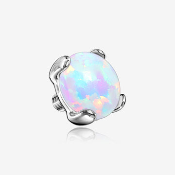 14 Karat White Gold Prong Set Fire Opal Dermal Anchor Top-White Opal